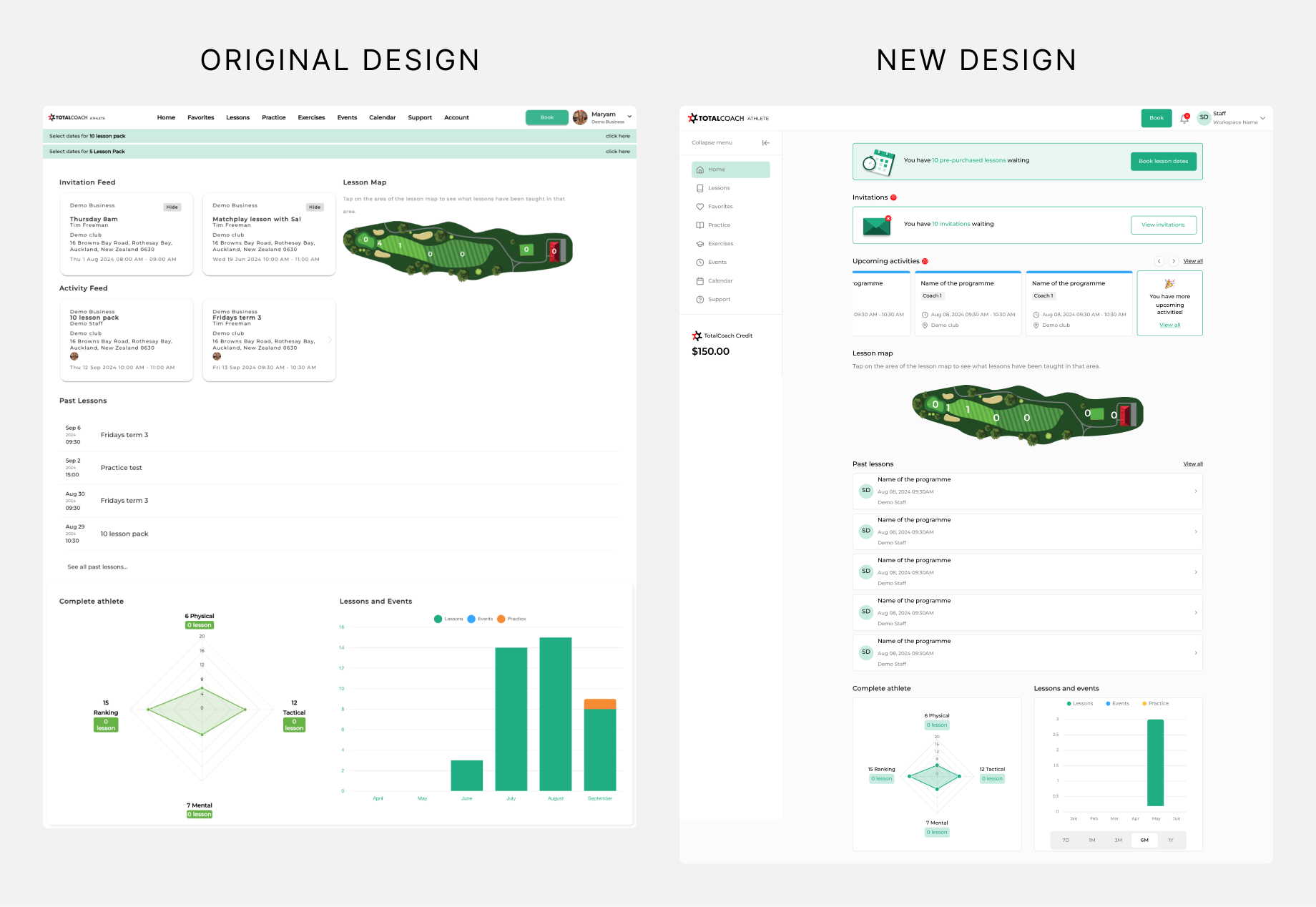 Side by side comparison of the original design and new design on desktop.