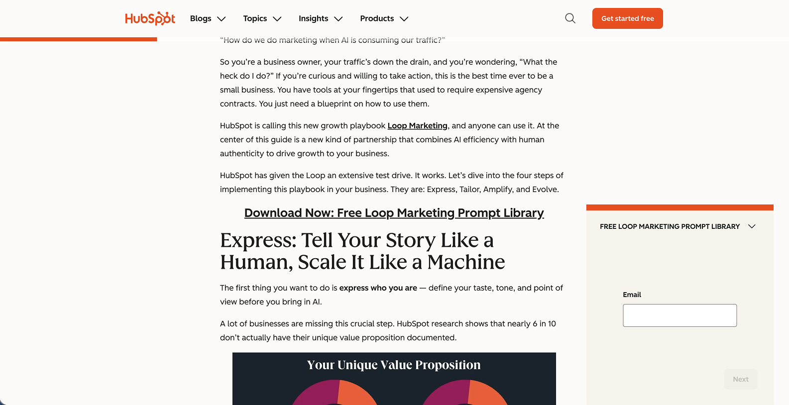 Screenshot from Hubspot showing a free ebook download on their blog used as an email lead magnet.