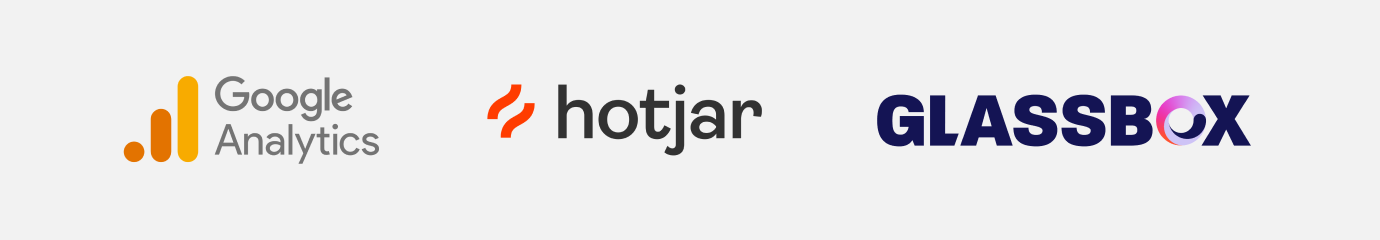 Logos of Google Analytics, Hotjar, and Glassbox, the tools used in Tanga's CRO audit.