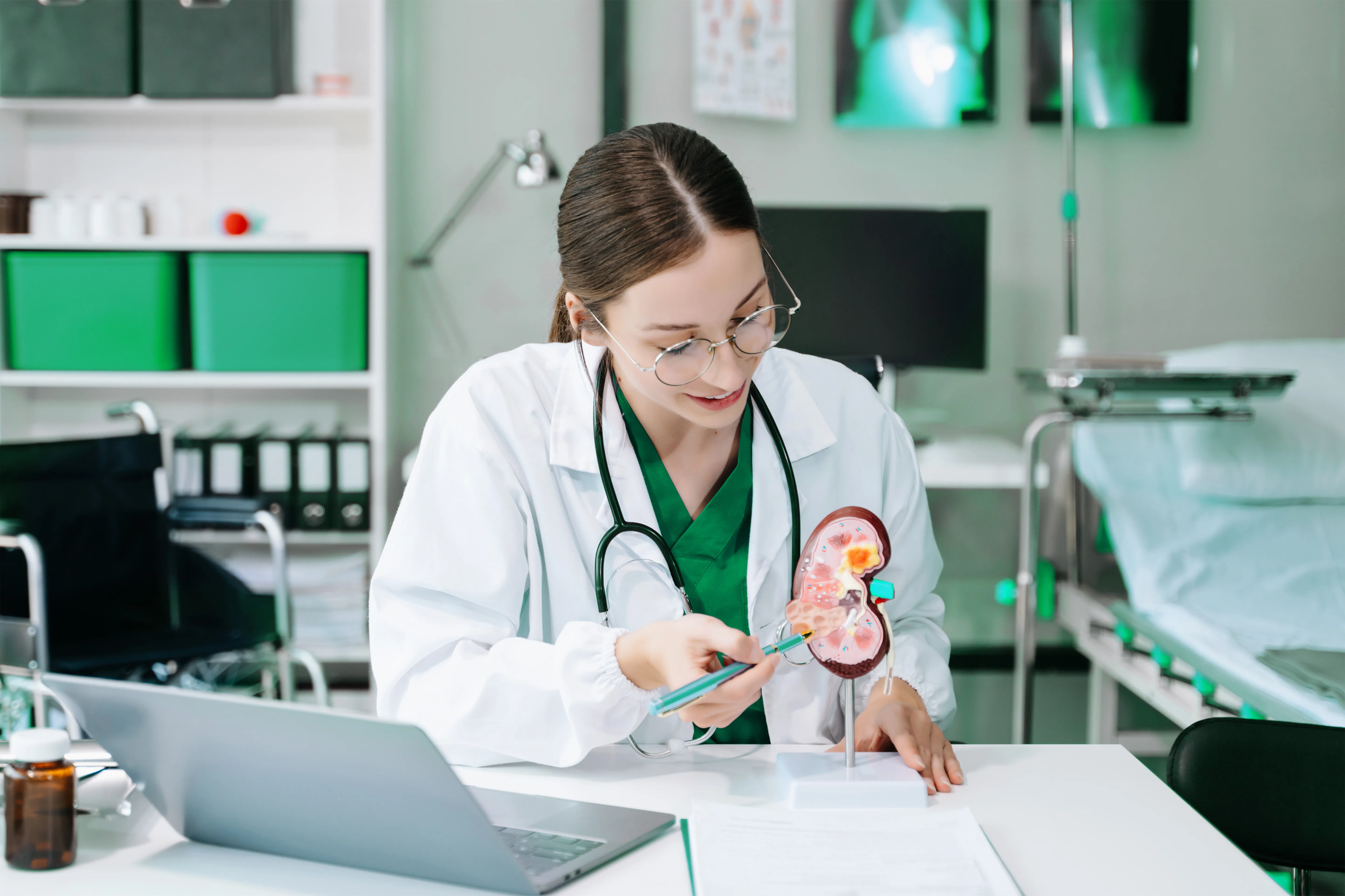 Endocrinologist showing a mock up of the hormonal system