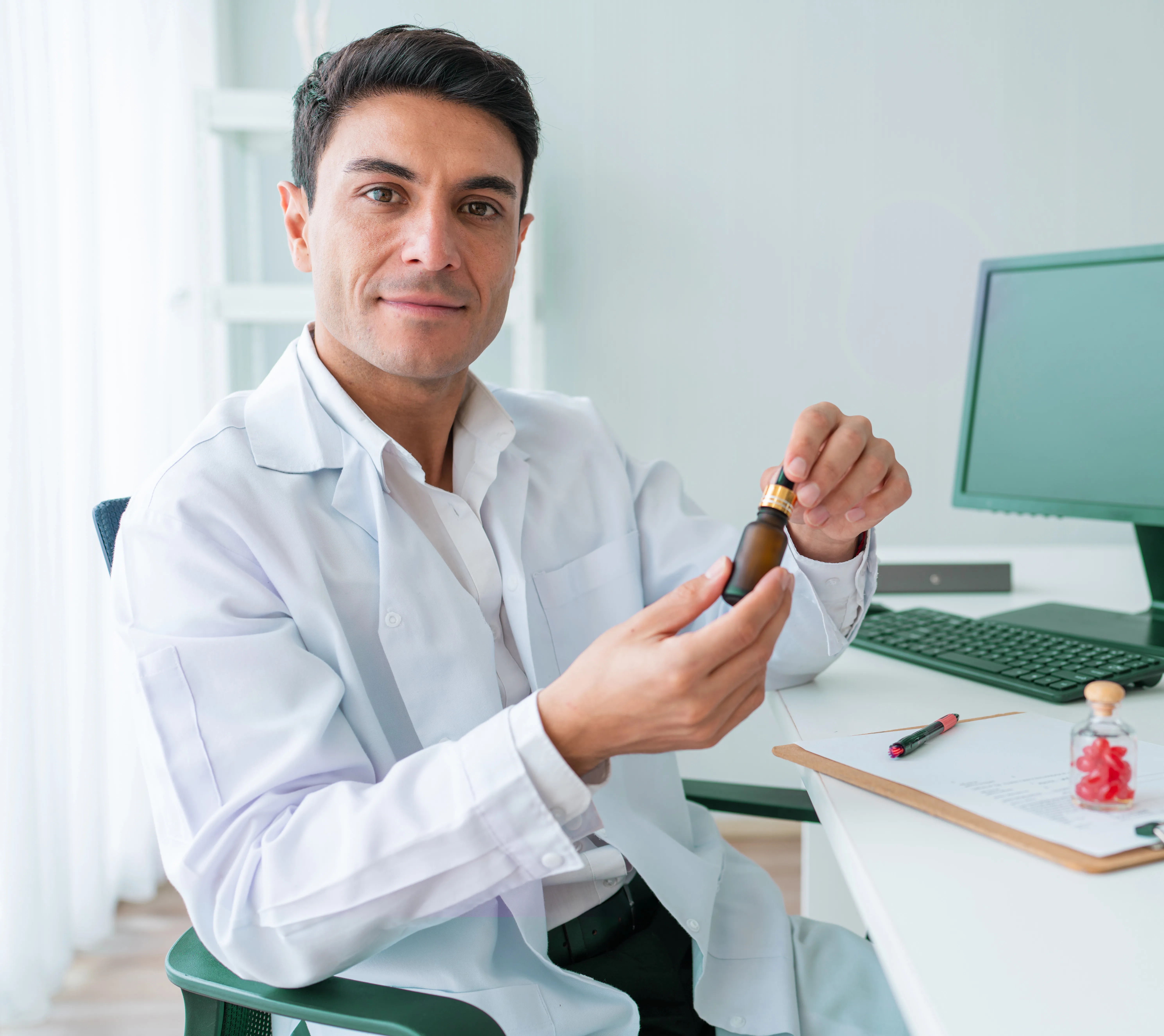 a doctor sitting on the doctor's chair