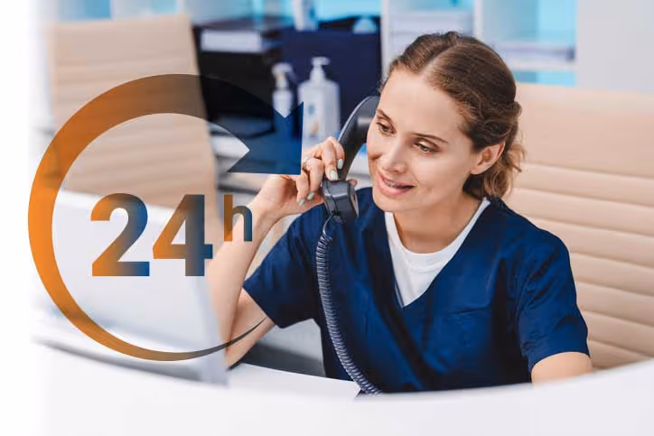 womarn talking on phone with 24 hours  words concept