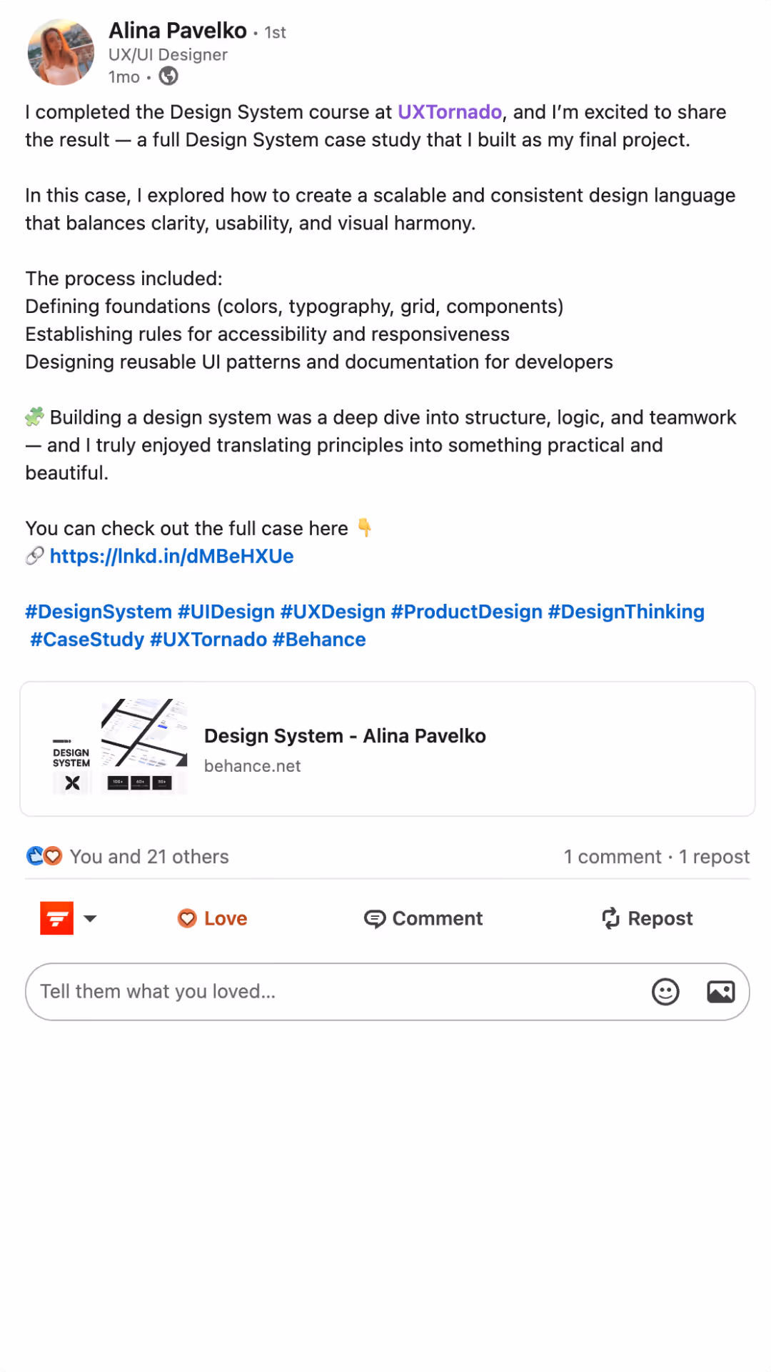 Дизайн система курс UX Tornado Відгук 5