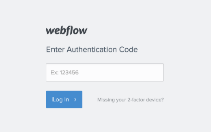 Champ pour rentrer un code de première authentification à deux facteurs Webflow