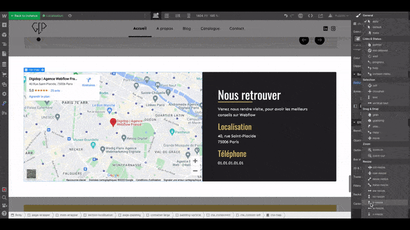 typical cursor change on a webflow element