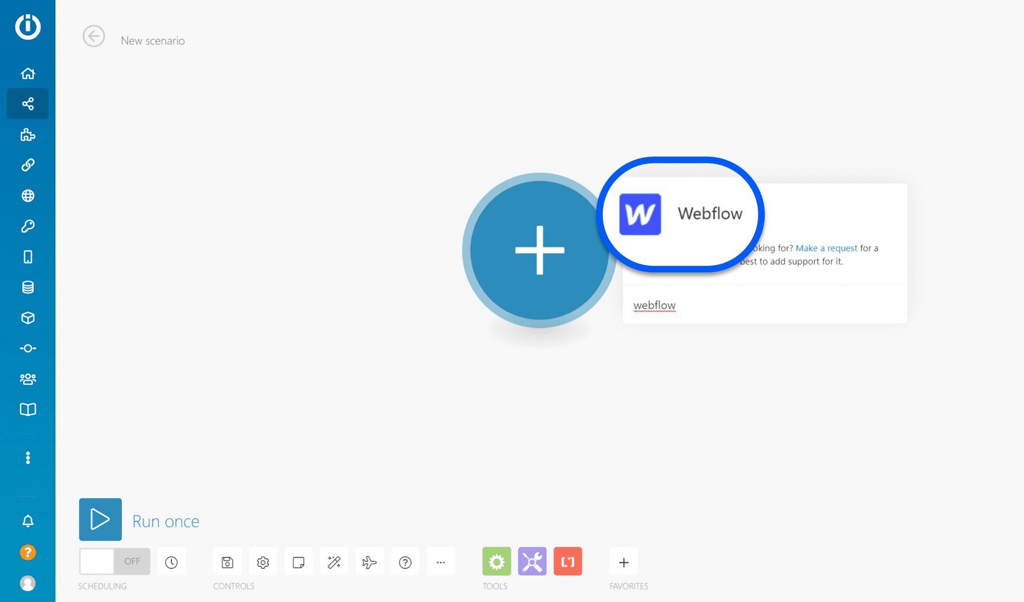 Interface de création d'automatisation Integromat pour le choix du module