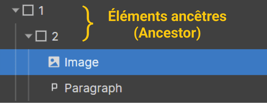 éléments ancêtres (ancestor) dans la hiérarchie Webflow