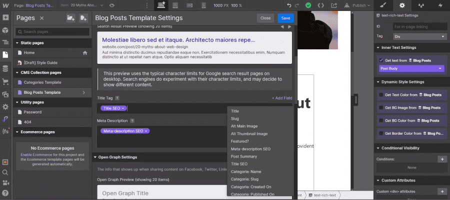 SEO setting dynamic webflow page