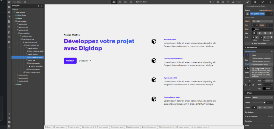 Clip to Text dans Webflow : Dégradé de couleurs à un texte