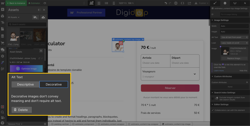 Définir une image décorative dans le Designer Webflow