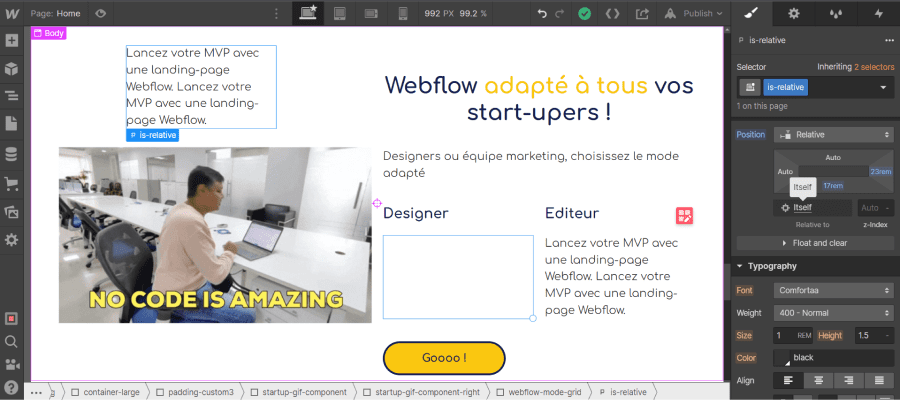 Position relative élément Webflow