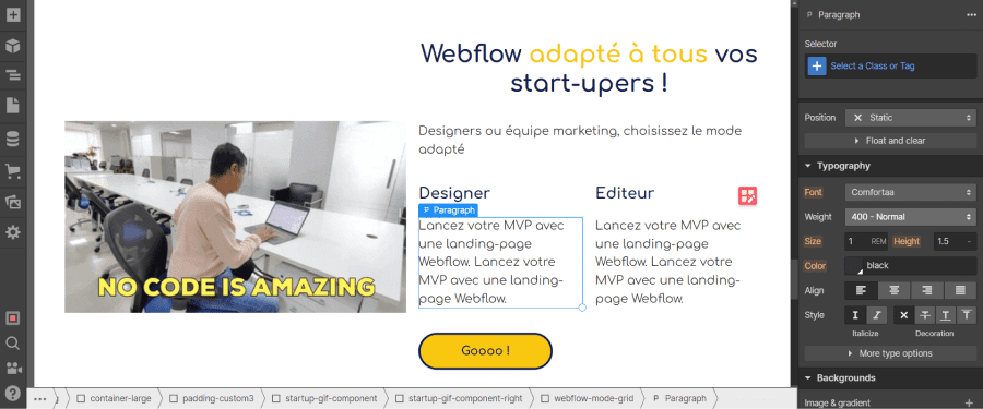 Position static élément Webflow