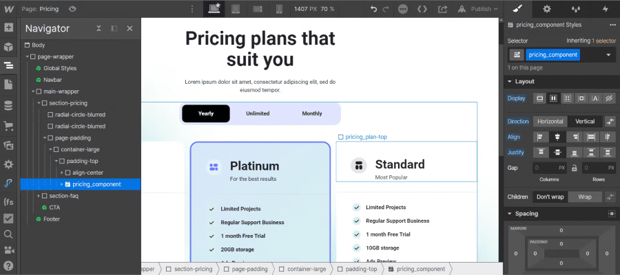 élément Tabs dans Webflow