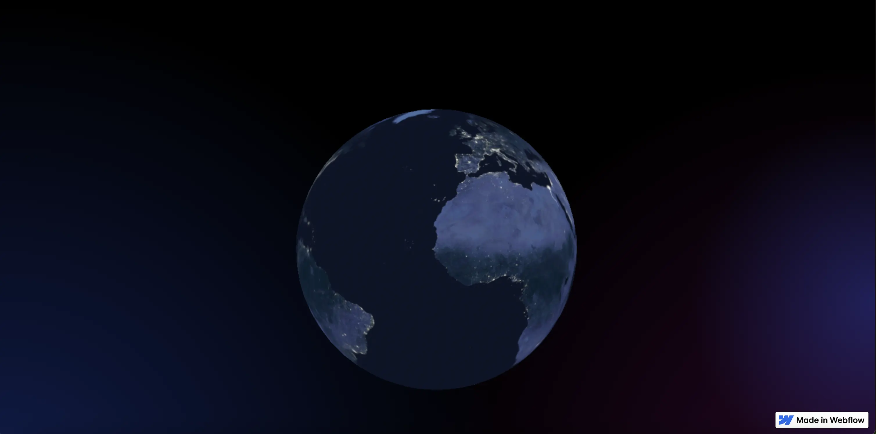 Globe 3d dans Webflow sans point