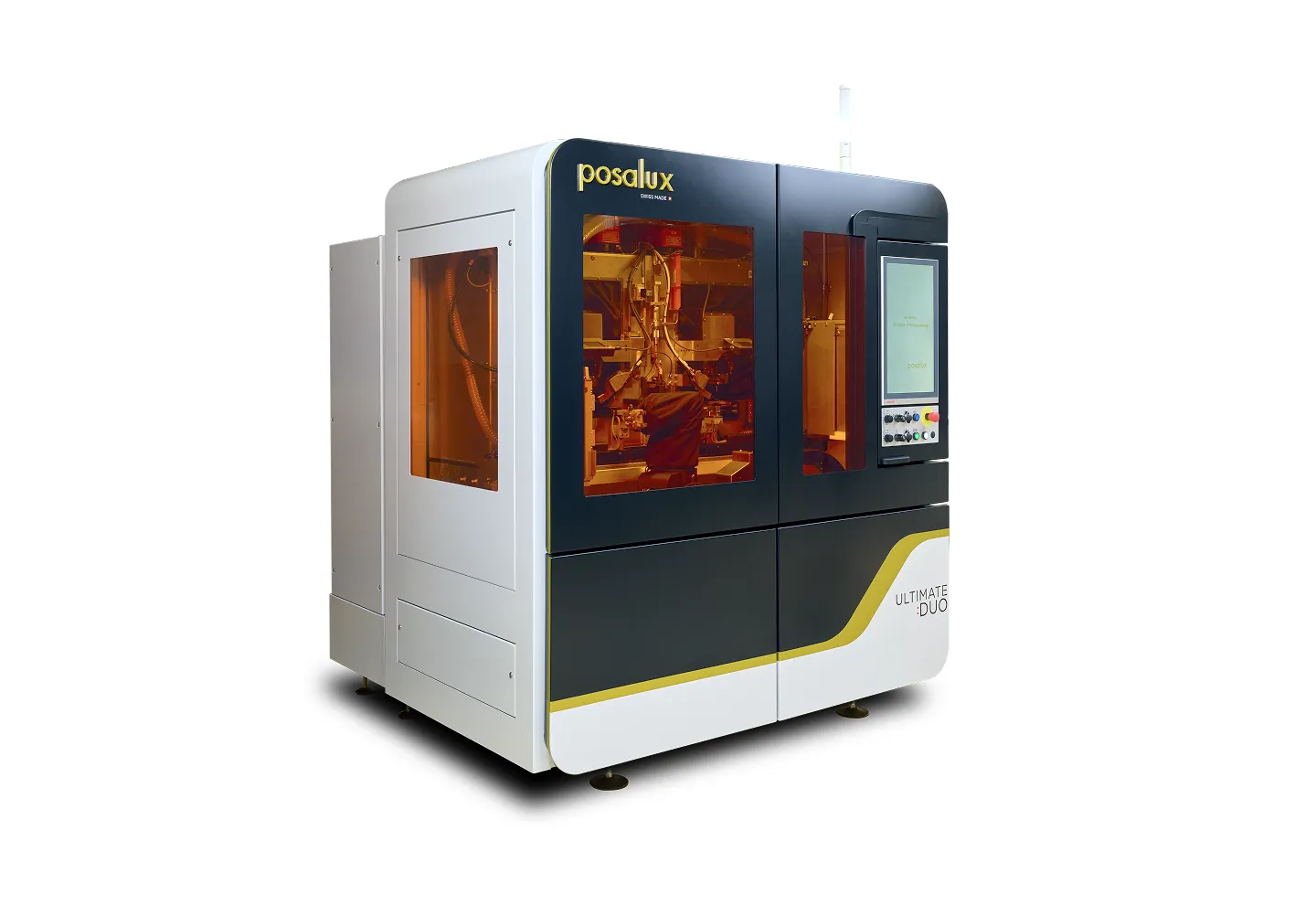 Posalux Ultimate Duo automated industrial machine with black and white casing and control screen.