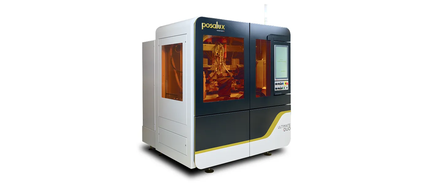 Posalux Ultimate Duo automated industrial machine with black and white casing and control screen.