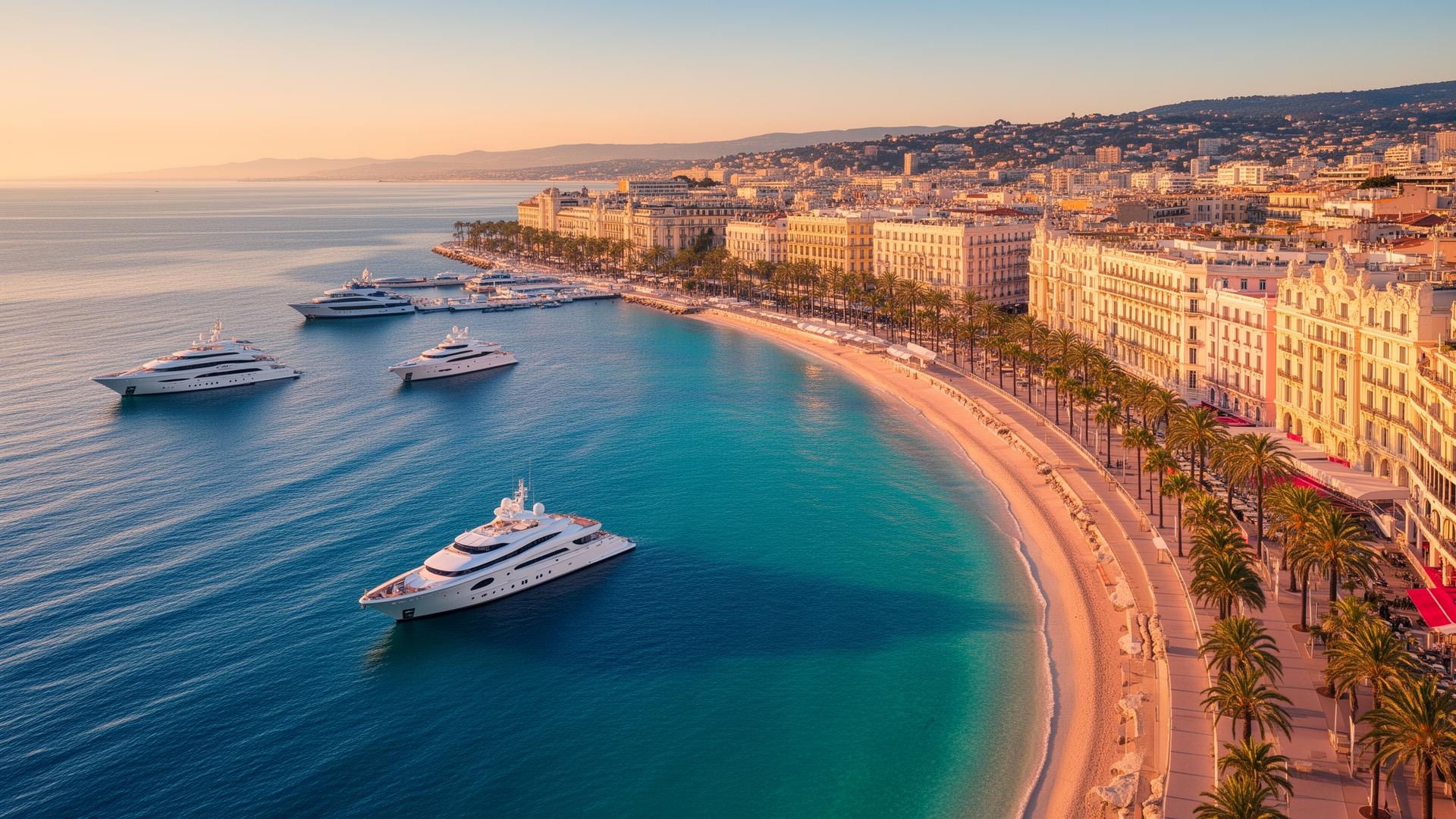 The Croisette at golden hour — Cannes, French Riviera