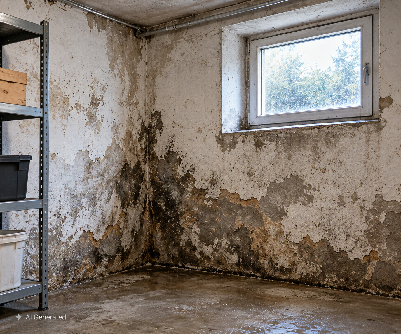 Feuchter Keller mit sichtbaren Feuchtigkeitsschäden