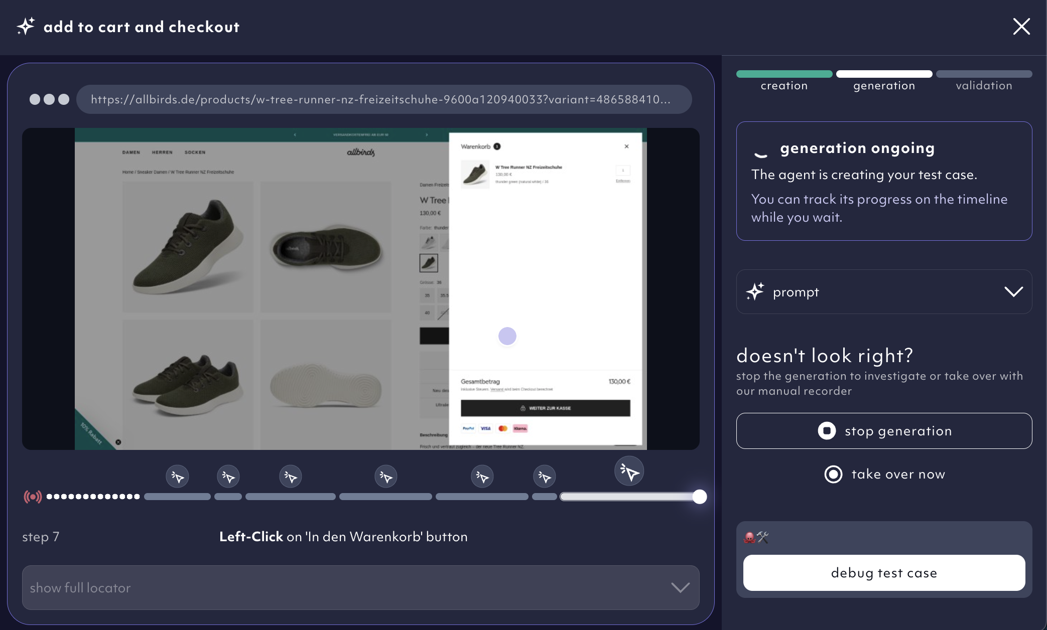new test timeline in the octomind app
