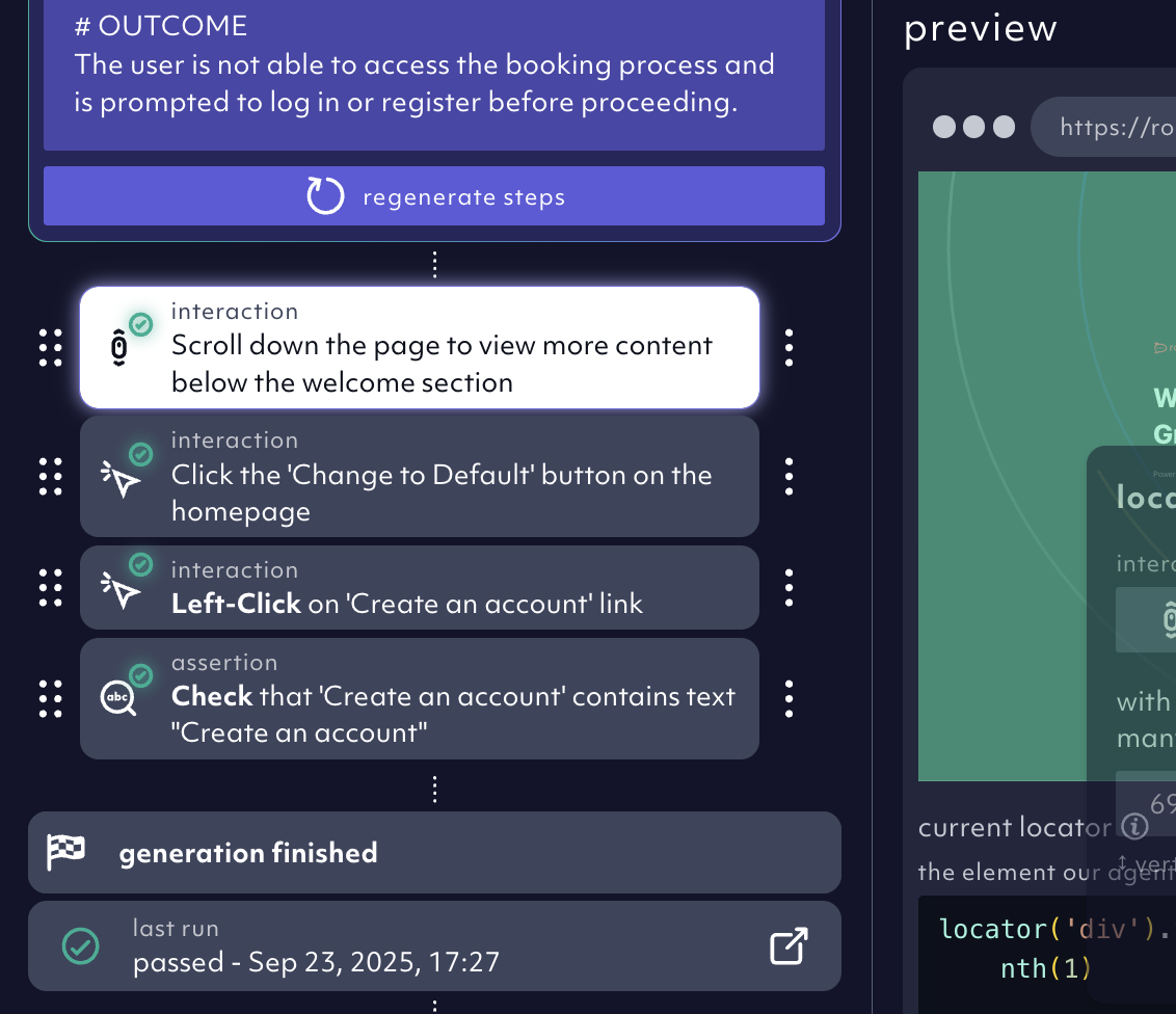 semantic steps in step editor - Octomind app screenshot