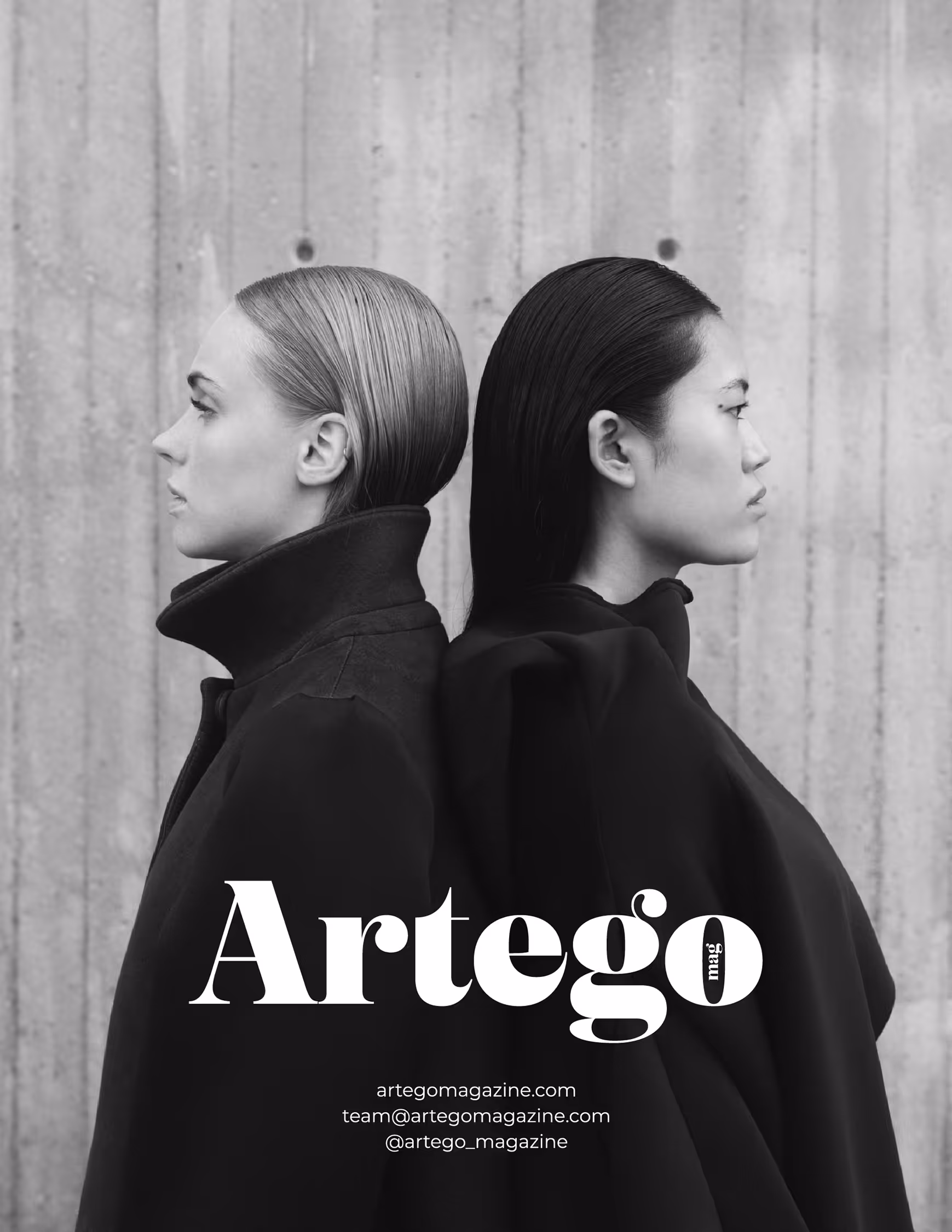 Two women turned back to back on the pages of a fashion magazine Artego