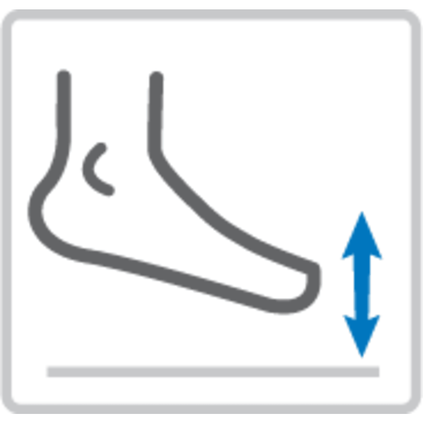 Diagram of a foot hovering above the ground with a vertical double-headed arrow indicating distance from the surface.