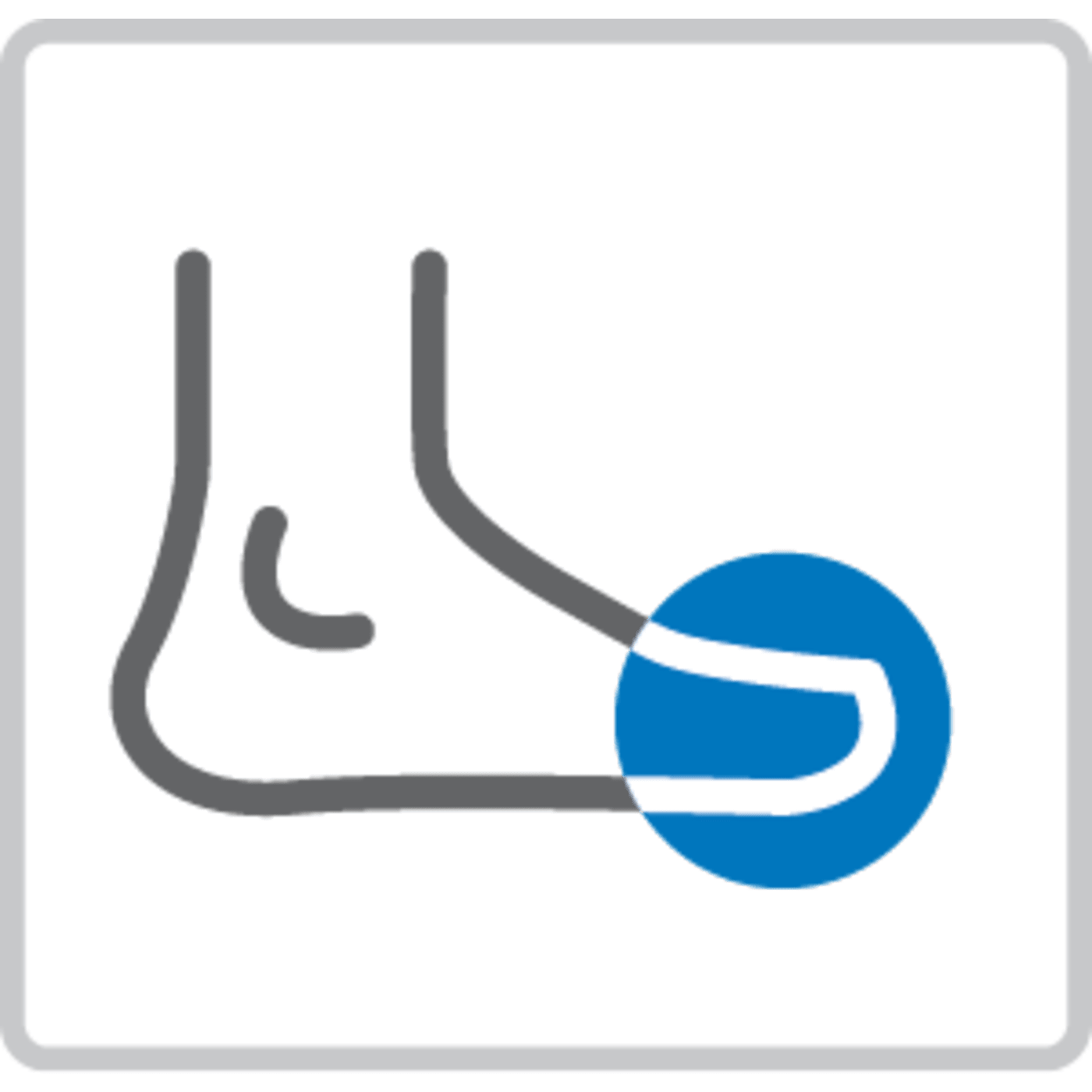 Outline illustration of a foot with emphasis on a toe lever motion using a blue circle highlight.