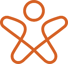 Simple orange abstract human figure with arms and legs spread open.