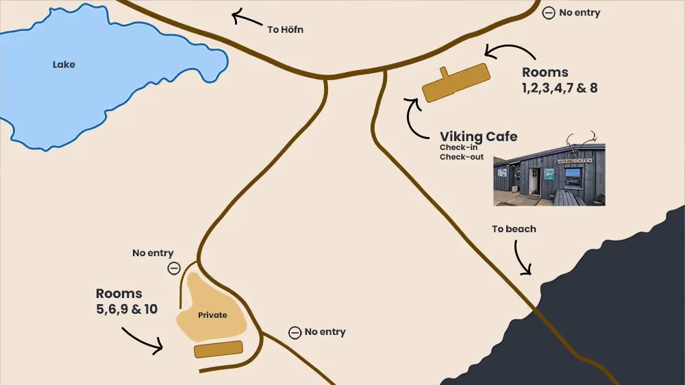 Simple map of the area around our guesthouse showing room numbers