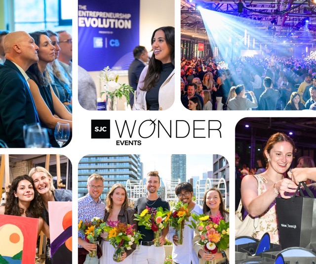 A photo collage of people enjoying different SJC Wonder Events, including networking, workshops, and large gatherings.