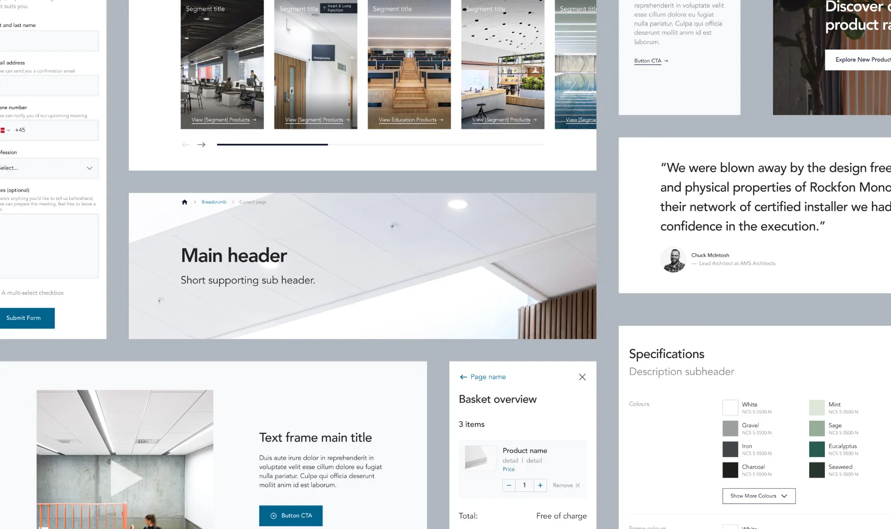 Parts of the new Rockfon design system component library.