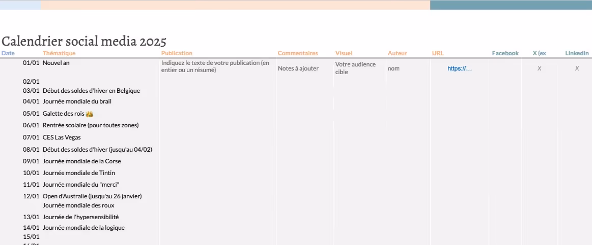 Calendrier Social Media 2025
