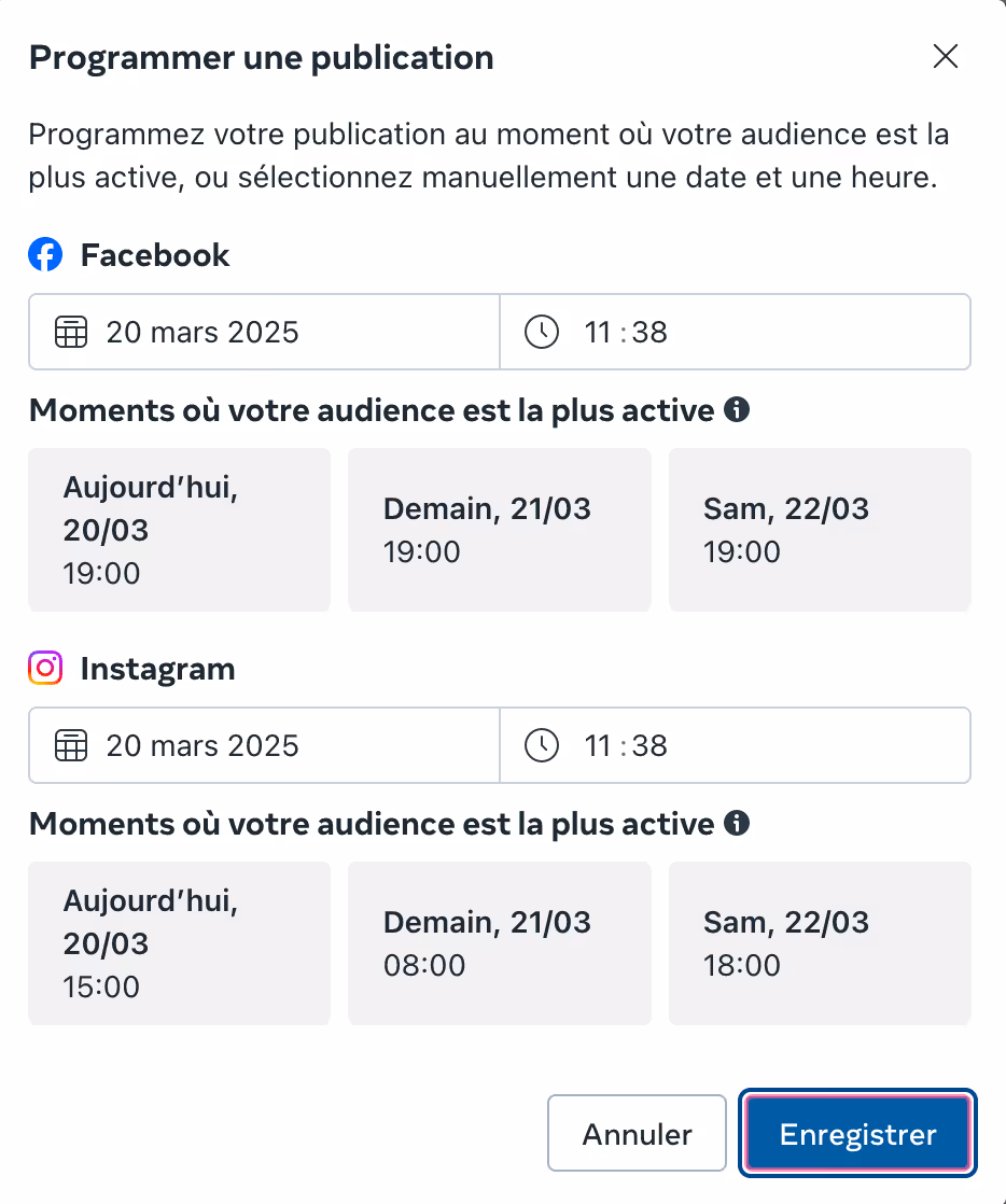 calendrier éditorial meta