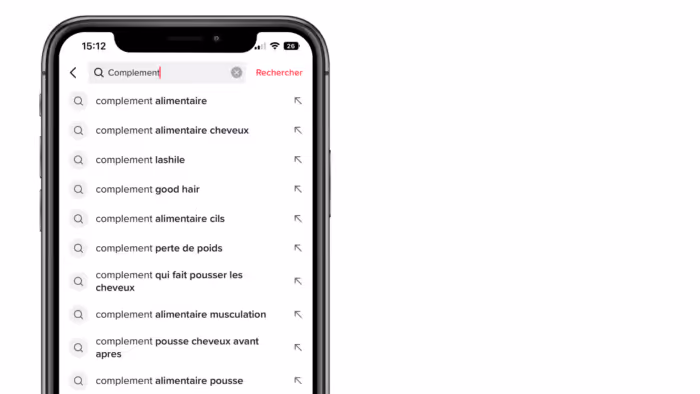 Interface Tiktok recherches