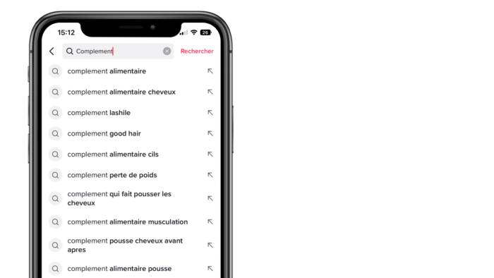 Interface Tiktok recherches