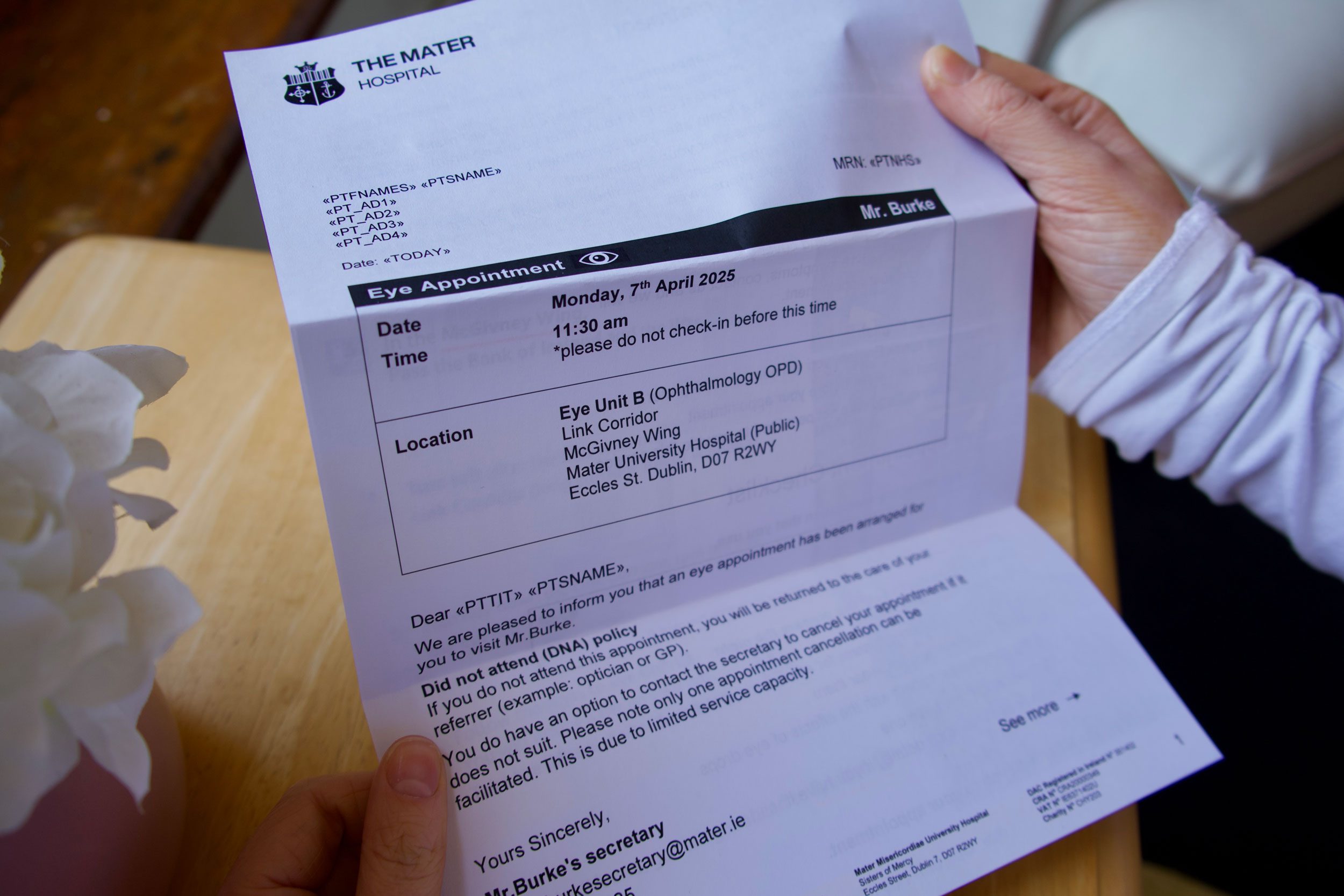 New patient letter trialed for the project, Locational information is more prominent than before. 