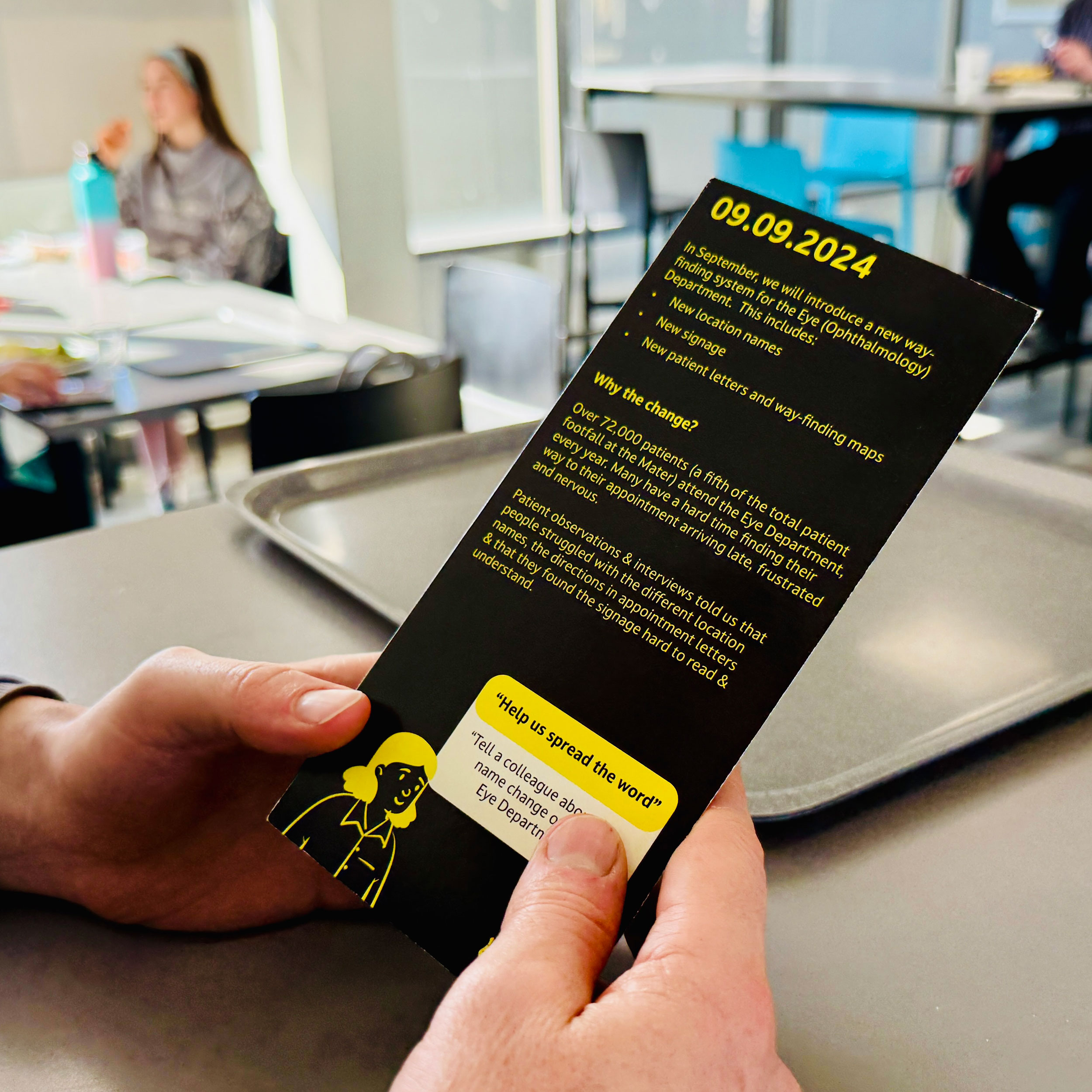 Menu awareness campaign at the canteen in The Mater Hospital, Dublin for the Eye Department locational renaming and signage implementation.