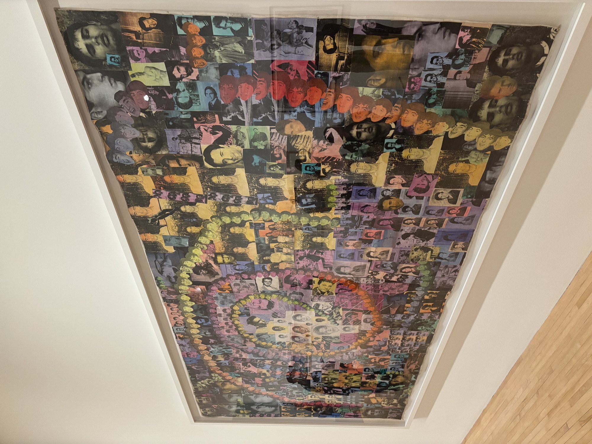 Celebrity portrait collage artwork at MOCA, echoing the pop-culture roots of British slang, during a CWC cultural outing