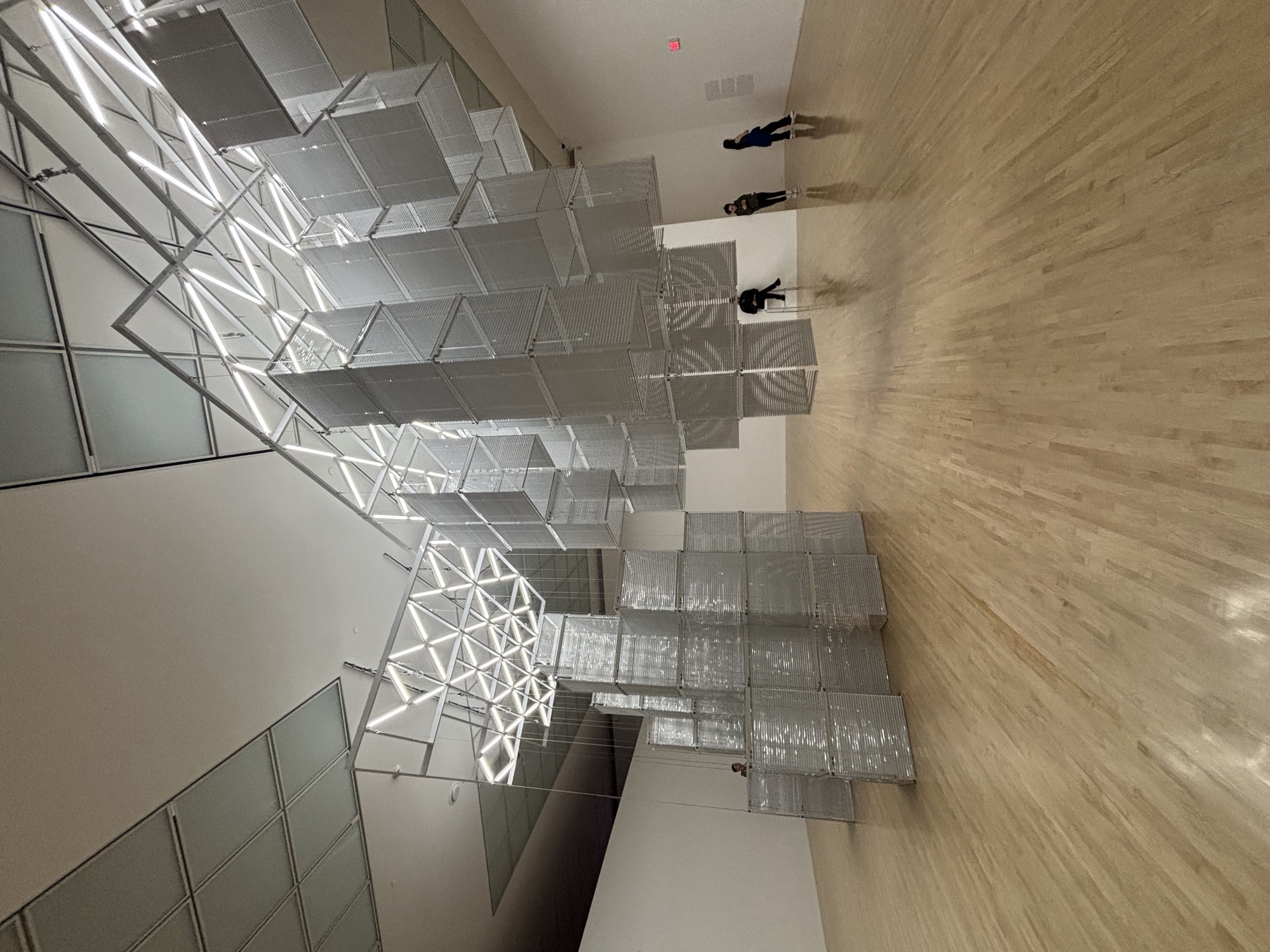 Wire cube art installation at MOCA visited by Columbia West College students — CWC field trips provide immersive context for learning English slang and culture