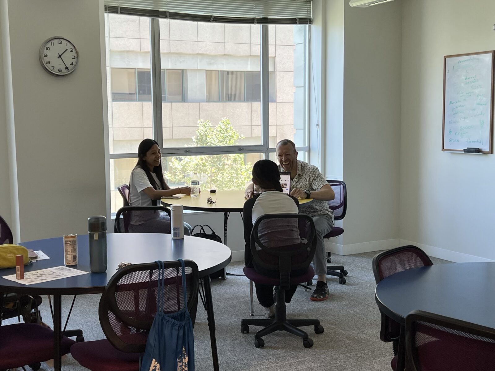 CWC students practicing active and passive voice in a small-group class at the new Los Angeles campus