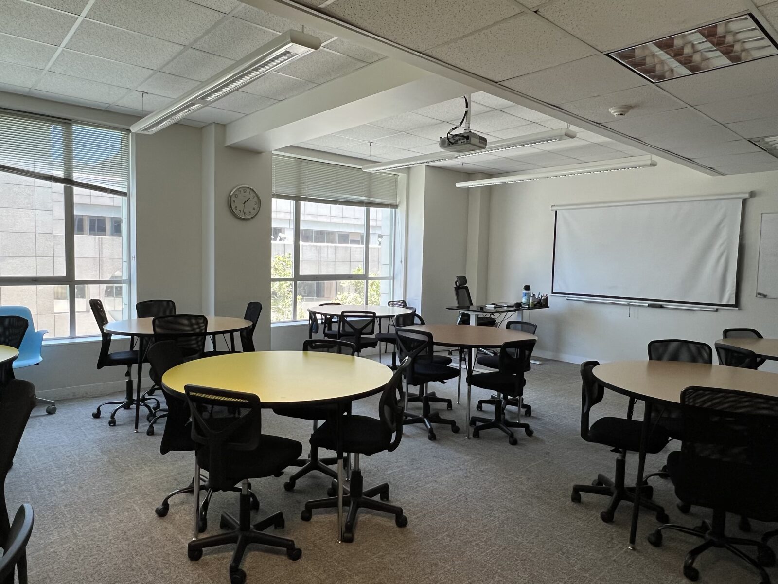 A bright CWC classroom at the new Los Angeles campus prepared for an English writing lesson