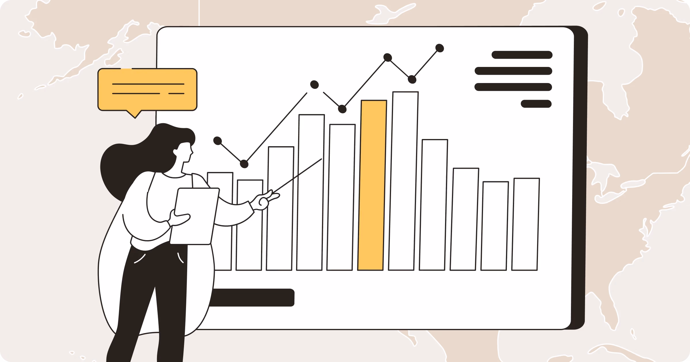 Illustration of woman pointing on graph