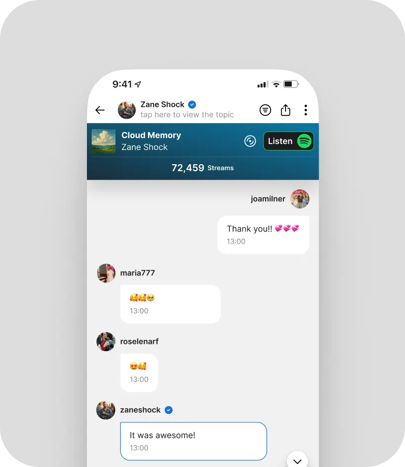 Organize streaming sessions to boost your songs. Coordinate superfans around key moments for maximum chart impact.