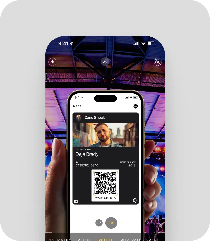 Scan wallet passes at venue entrances. Verify fan access for meet & greets and VIP experiences.