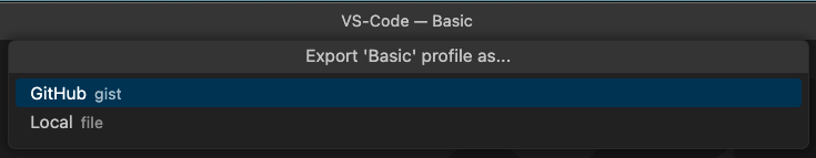 screenshot of export options for vscode profile