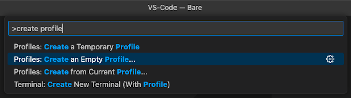 screenshot of how to create a vscode profile using the command palette