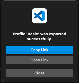 screenshot of confirmation screen when exporting a vscode profile as a GitHub gist