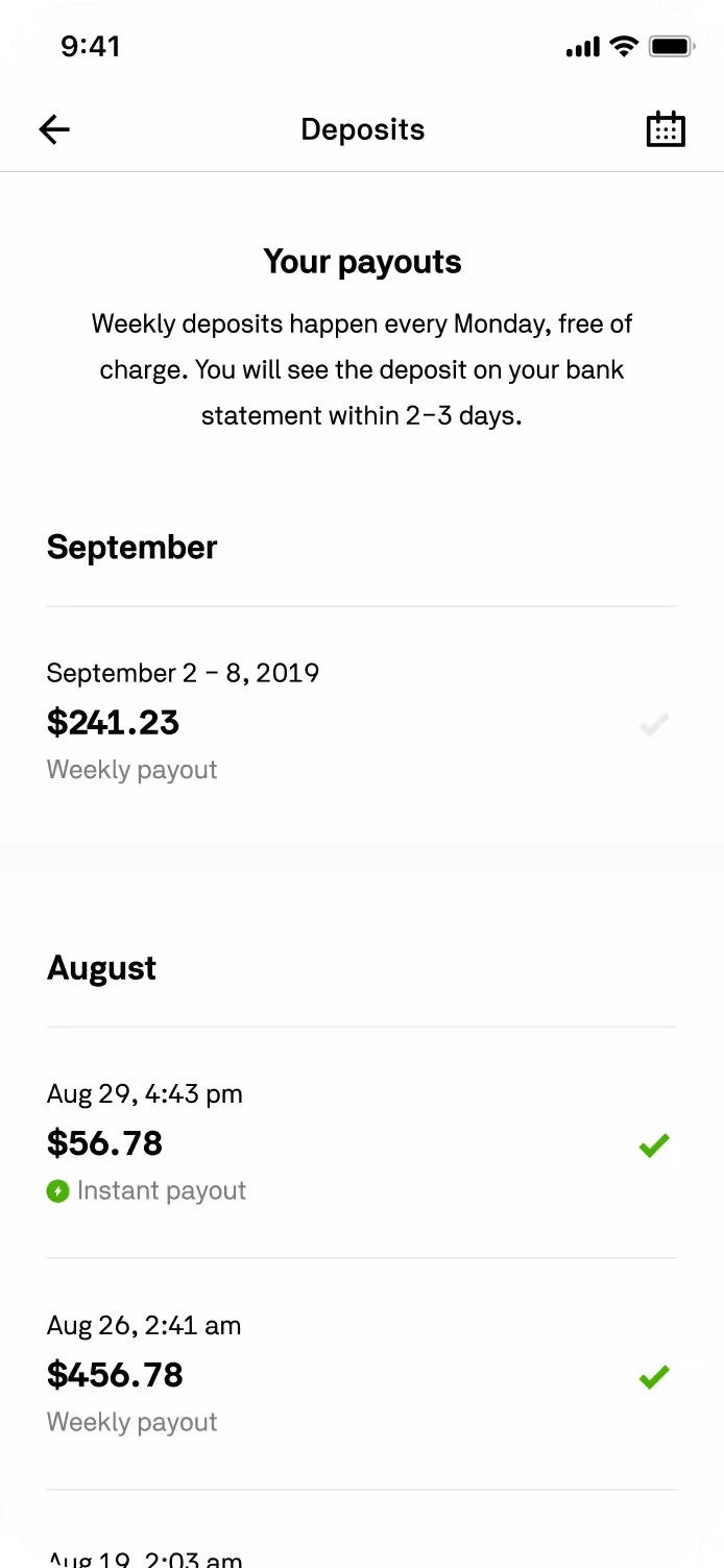 Postmates fleet app, deposits