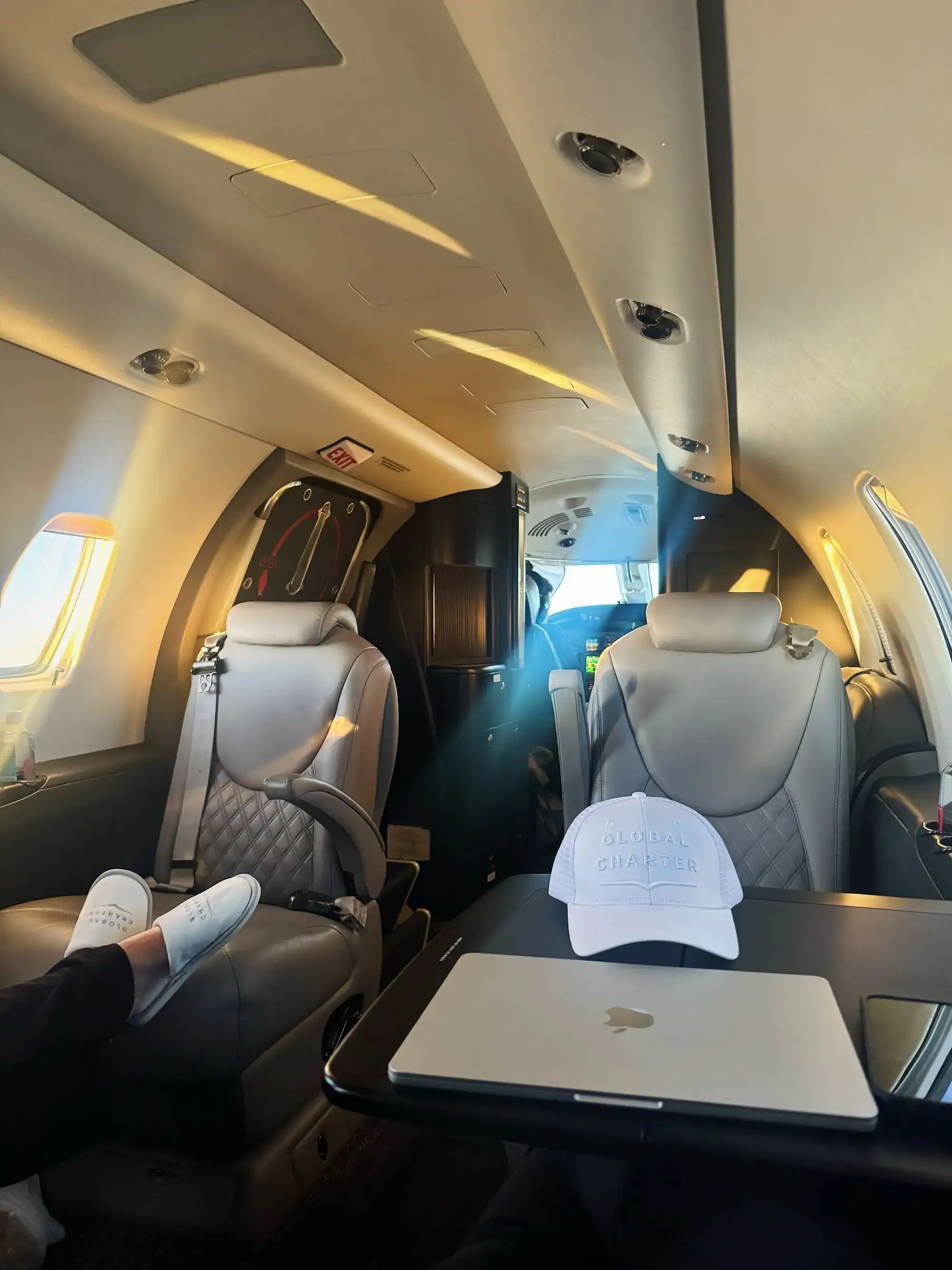 Client Working and Enjoying the Private Jet Experience