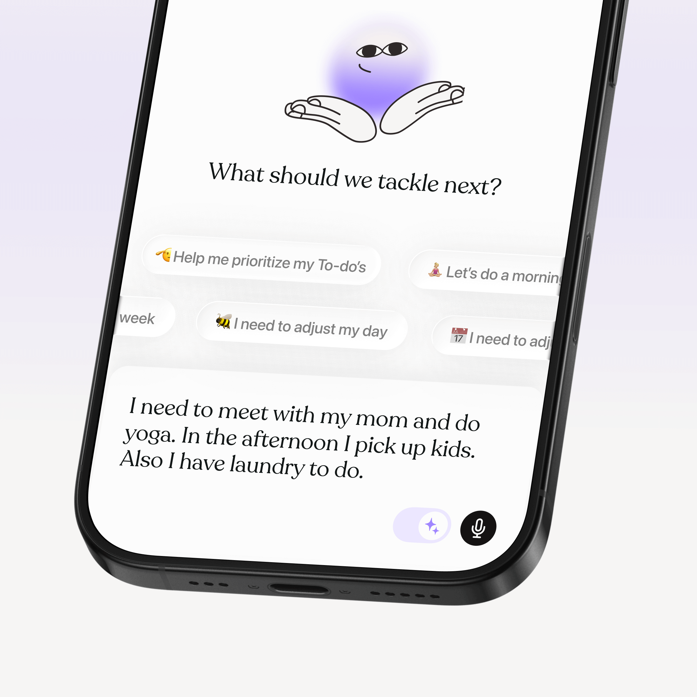 A screenshot of the Tiimo AI assistant with prompts options
